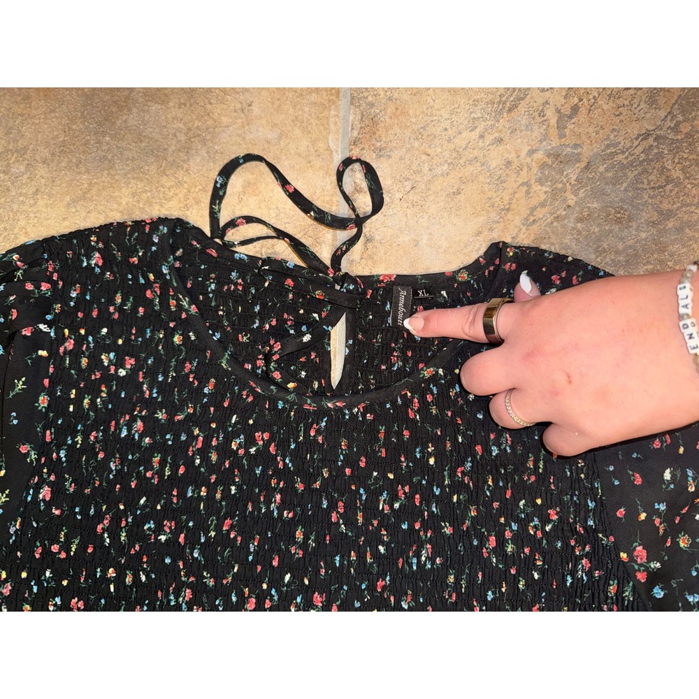 Anneboutin Black Floral Smocked Maxi Dress XL Long Sleeve Tiered Cottagecore - Picture 3 of 3